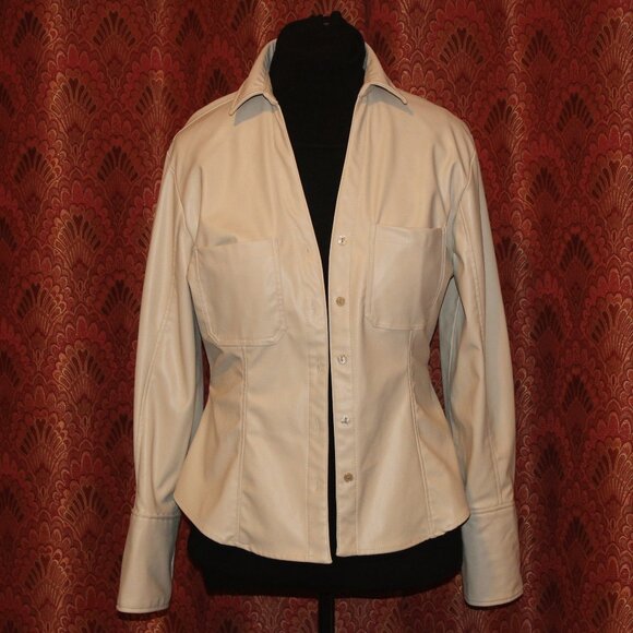 ZARA FAUX LEATHER SHIRT SHACKET NWT Tailored with Button Front-Lrg - Picture 2 of 11